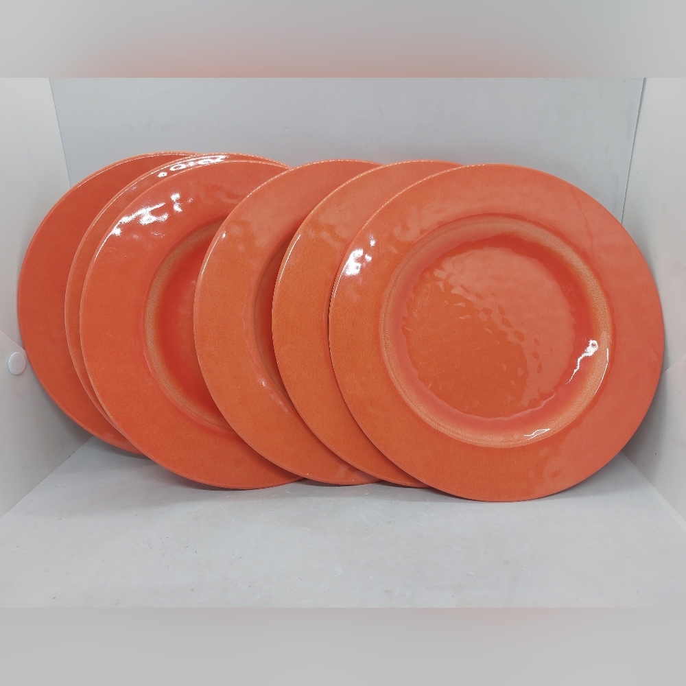 Max Studio Home Crackle Rustic Melamine Salad Dessert Plate 8.5" Orange Set Of 6